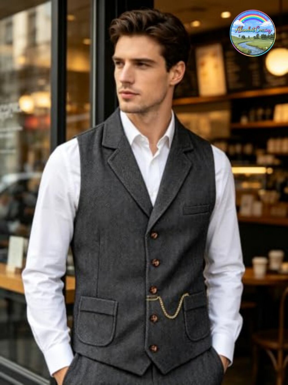 Tweed Herringbone Wool Blend Suit Vest Western Waistcoat Groomsman - Picture 3 of 5